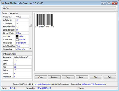 Click to view Free 1D Barcode Generator 3.2.9.1705 screenshot