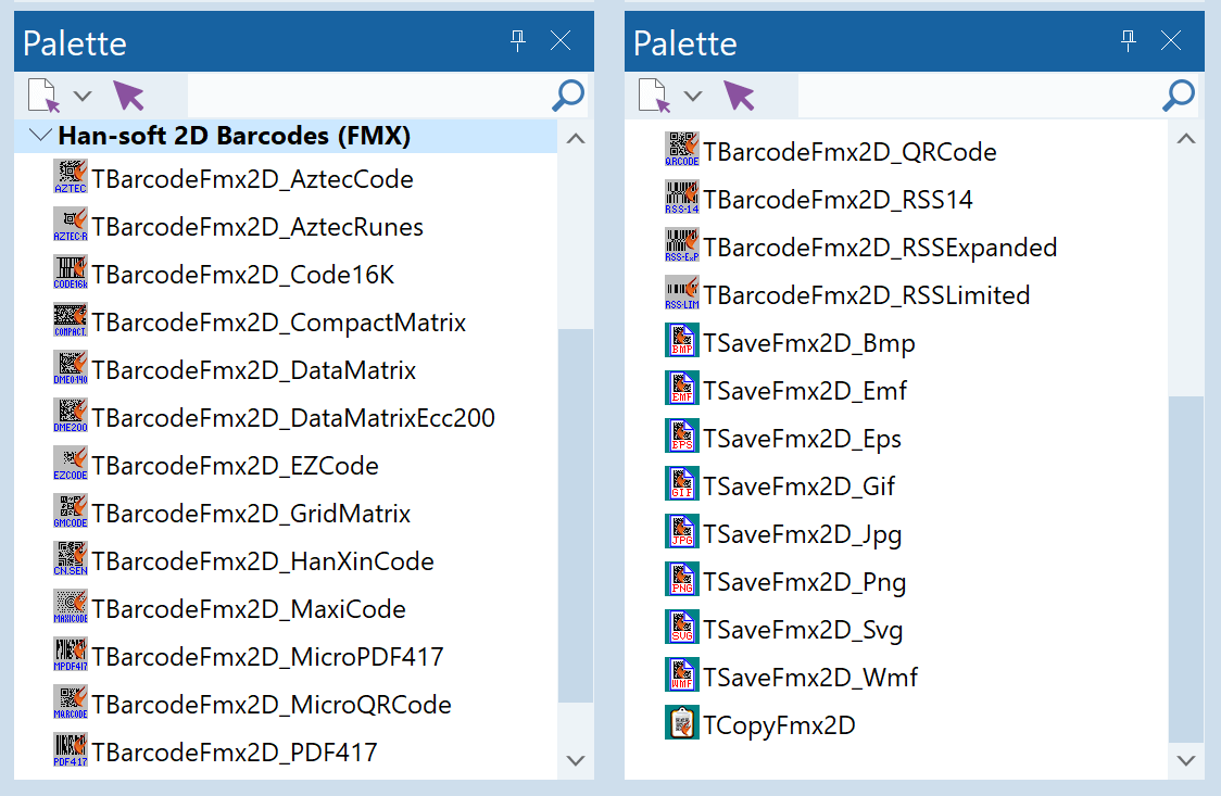 Barcode symbologies supported by 2D Barcode FMX Components